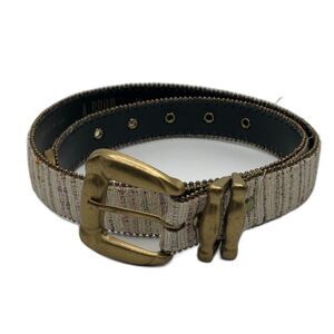 Vintage Womens Woven Multicolored Metallic Leather Boho Belt Brass Buckle Size M